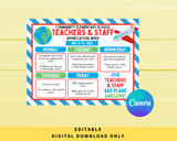 DIGITAL DOWNLOAD ONLY Editable Plane Theme Teachers & Staff Appreciation Week Itinerary Poster 11x8.5