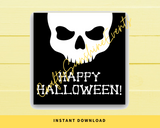 INSTANT DOWNLOAD Black Skull Happy Halloween Square Gift Tags 2.5x2.5