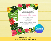 DIGITAL DOWNLOAD ONLY Tropical Paradise Bridal Shower Editable Invitation 5x7