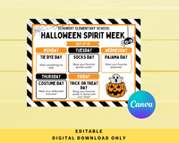 DIGITAL DOWNLOAD ONLY Editable Halloween Spirit Week Itinerary Poster 11x8.5