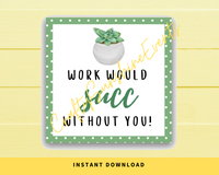 INSTANT DOWNLOAD Work Would Succ Without You Square Gift Tags 2.5x2.5