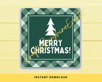 INSTANT DOWNLOAD Plaid Green Christmas Tree Merry Christmas Square Gift Tags 2.5x2.5