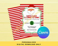 DIGITAL DOWNLOAD ONLY Santa Claus Is Coming To Town Christmas Editable Invitation 5x7