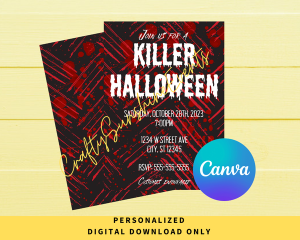 DIGITAL DOWNLOAD ONLY Killer Halloween Editable Invitation 5x7