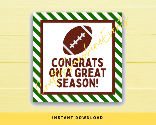 INSTANT DOWNLOAD Football Congrats On A Great Season Square Gift Tags 2.5x2.5