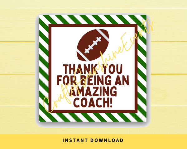 INSTANT DOWNLOAD Football Thank You For Being An Amazing Coach Square Gift Tags 2.5x2.5