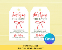 DIGITAL DOWNLOAD ONLY Christmas She's Tying The Knot Bridal Shower Editable Gift Tags 2x3.5