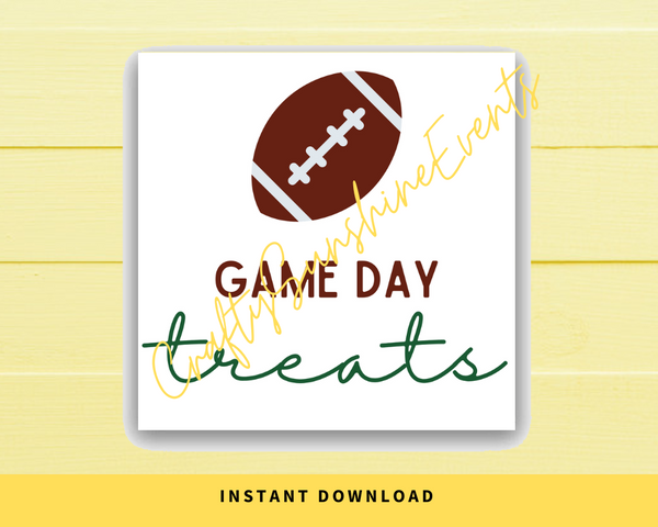 INSTANT DOWNLOAD Football Game Day Treats Square Gift Tags 2.5x2.5