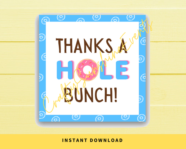 INSTANT DOWNLOAD Thanks A Hole Bunch Donut Square Gift Tags 2.5x2.5