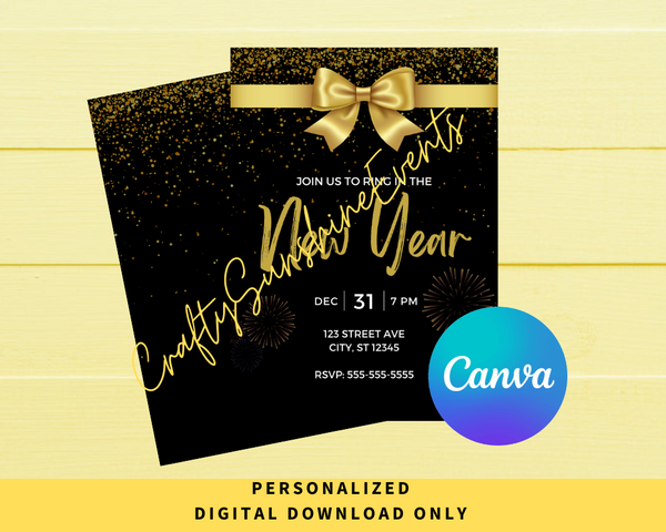 DIGITAL DOWNLOAD ONLY Ring In The New Year Editable Invitation 5x7
