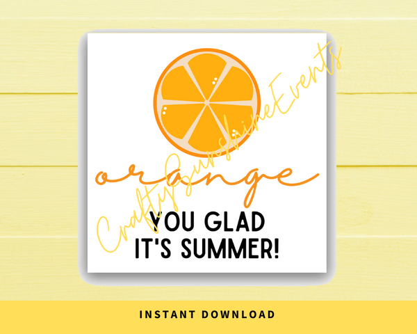 INSTANT DOWNLOAD Orange You Glad It's Summer Square Gift Tags 2.5x2.5