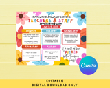 DIGITAL DOWNLOAD ONLY Editable Floral Theme Teachers & Staff Appreciation Week Itinerary Poster 11x8.5