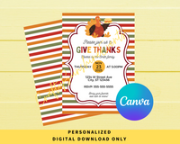 DIGITAL DOWNLOAD ONLY Thanksgiving Give Thanks Editable Invitation 5x7