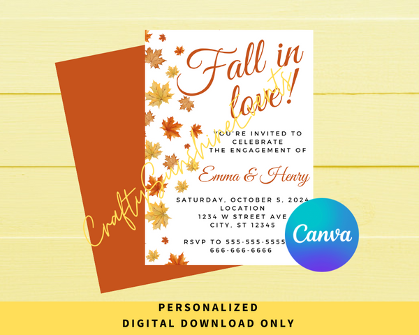 DIGITAL DOWNLOAD ONLY Fall In Love Engagement Editable Invitation 5x7