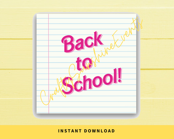 INSTANT DOWNLOAD Pink Back To School Square Gift Tags 2.5x2.5