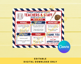 Editable Baseball Themed Teachers & Staff Appreciation Week Itinerary Poster – Instant Download – Customizable PDF – Teacher Appreciation Gift