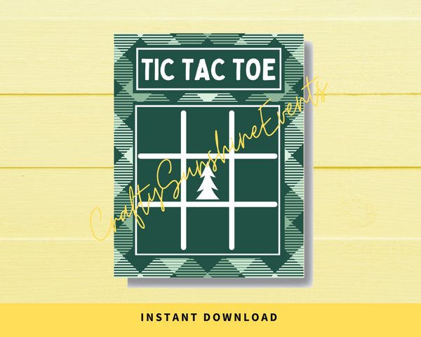 INSTANT DOWNLOAD Plaid Green Christmas Tree Tic Tac Toe Game Cards