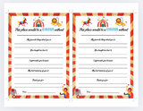 INSTANT DOWNLOAD Teachers Week Circus Themed Teacher Questionnaire 5x7