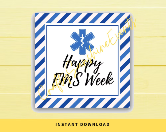 INSTANT DOWNLOAD Happy EMS Week Square Gift Tags 2.5x2.5