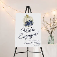 DIGITAL DOWNLOAD ONLY Floral Blue Pumpkin Fall Engagement Party Sign