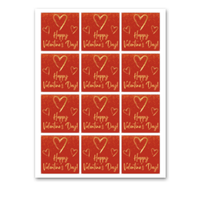 INSTANT DOWNLOAD Red Gold Happy Valentine's Day Square Gift Tags 2.5x2.5