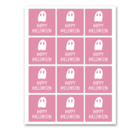 INSTANT DOWNLOAD Pink Ghost Happy Halloween Square Gift Tags 2.5x2.5