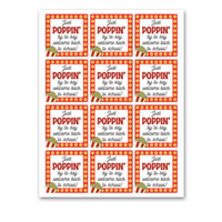INSTANT DOWNLOAD Just Poppin' By To Say Welcome Back To School Popcorn Square Gift Tags 2.5x2.5