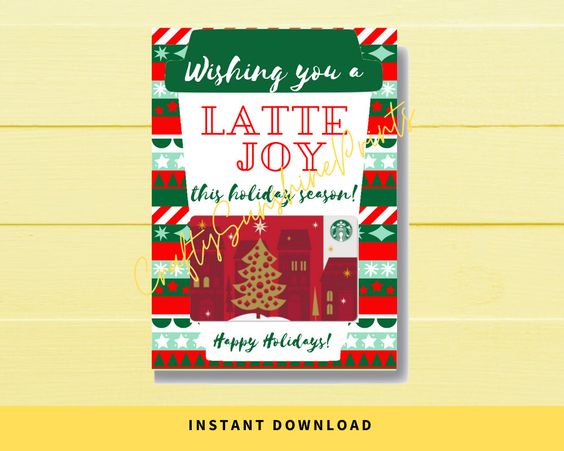 INSTANT DOWNLOAD Wishing You A Latte Joy This Holiday Season Gift Card Holder 5x7
