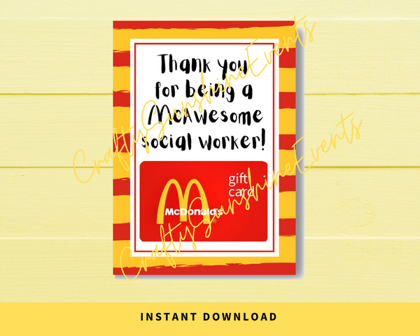 INSTANT DOWNLOAD Thank You For Being A McAwesome Social Worker Gift Card Holder 5x7