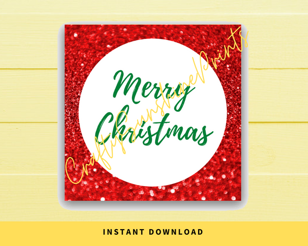 INSTANT DOWNLOAD Red Glitter Merry Christmas Square Gift Tags 2.5x2.5