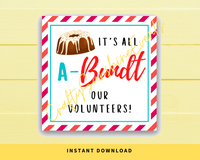 INSTANT DOWNLOAD It's All A-Bundt Our Volunteers Square Gift Tags 2.5x2.5