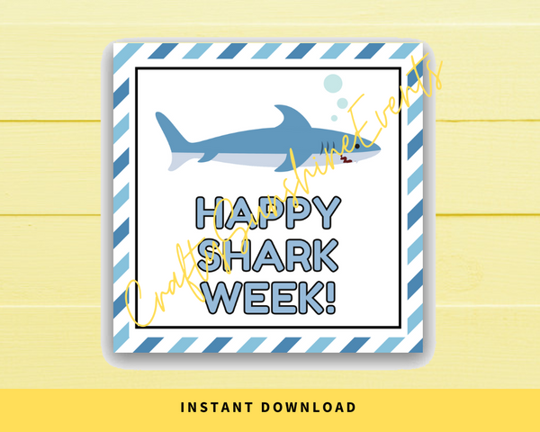 INSTANT DOWNLOAD Happy Shark Week Square Gift Tags 2.5x2.5