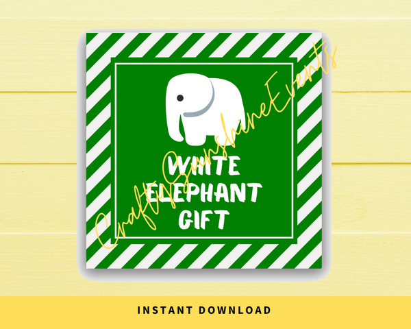 INSTANT DOWNLOAD White Elephant Gift Square Gift Tags 2.5x2.5