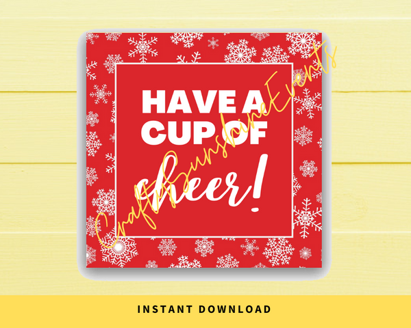 INSTANT DOWNLOAD Have A Cup Of Cheer Square Christmas Gift Tags 2.5x2.5
