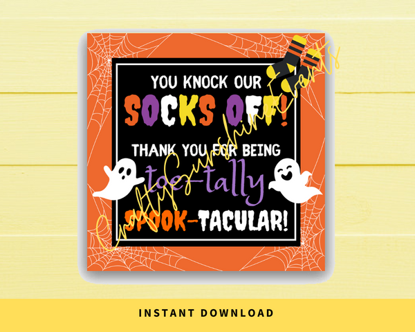 INSTANT DOWNLOAD You Knock Our Socks Off Thank You For Being Toe-Tally Spook-Tacular Square Gift Tags 2.5x2.5