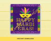 INSTANT DOWNLOAD Glitter Happy Mardi Gras Square Gift Tags 2.5x2.5