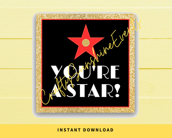 INSTANT DOWNLOAD Hollywood Theme You're A Star Square Gift Tags 2.5x2.5