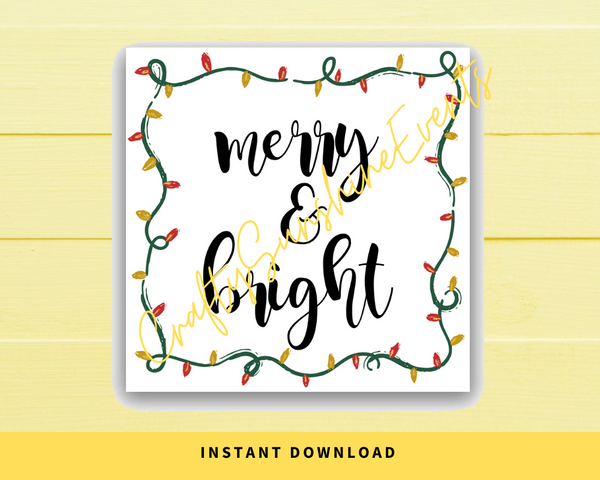 INSTANT DOWNLOAD Merry & Bright Christmas Square Gift Tags 2.5x2.5