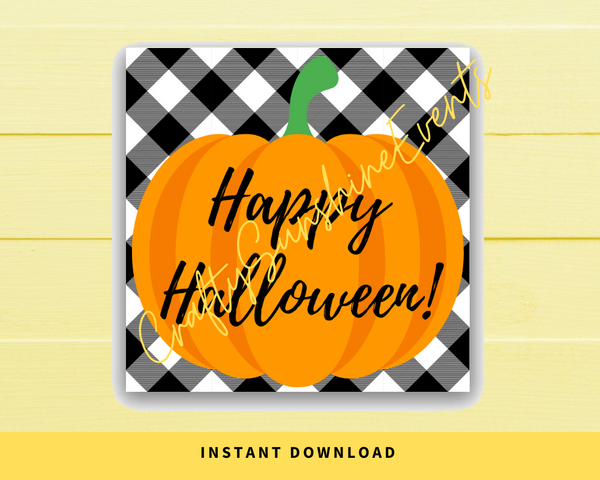 INSTANT DOWNLOAD Plaid Happy Halloween Pumpkin Square Gift Tags 2.5x2.5
