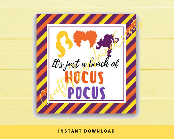 INSTANT DOWNLOAD It's Just A Bunch Of Hocus Pocus Halloween Square Gift Tags 2.5x2.5