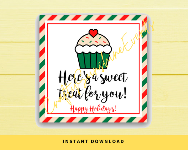 INSTANT DOWNLOAD Here's A Sweet Treat For You Happy Holidays Square Gift Tags 2.5x2.5