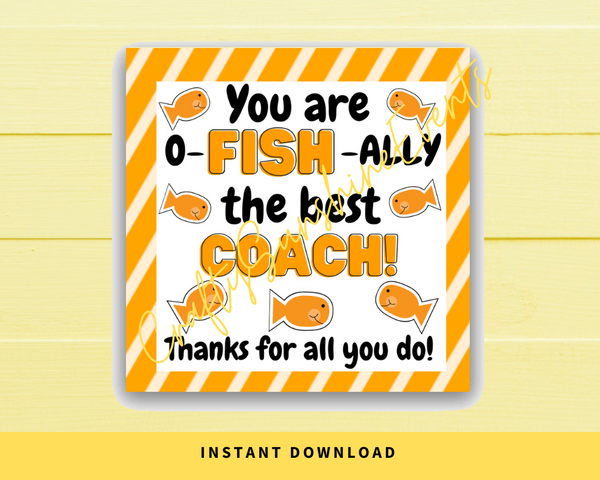 INSTANT DOWNLOAD You Are O-Fish-Ally The Best Coach Square Gift Tags 2.5x2.5