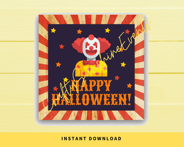 INSTANT DOWNLOAD Circus Themed Clown Happy Halloween Square Gift Tags 2.5x2.5