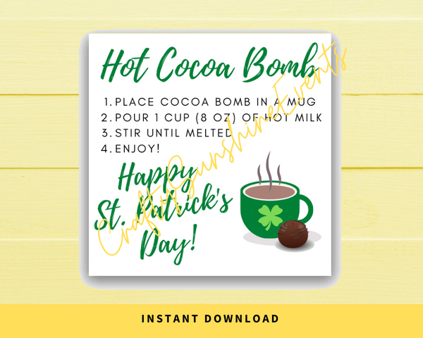 INSTANT DOWNLOAD Happy St. Patrick's Day Hot Cocoa Bomb Gift Tags 2x2