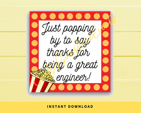 INSTANT DOWNLOAD Just Popping By To Say Thanks For Being A Great Engineer Square Gift Tags 2.5x2.5