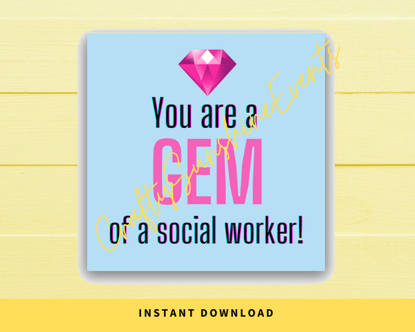 INSTANT DOWNLOAD You Are A Gem Of A Social Worker Square Gift Tags 2.5x2.5
