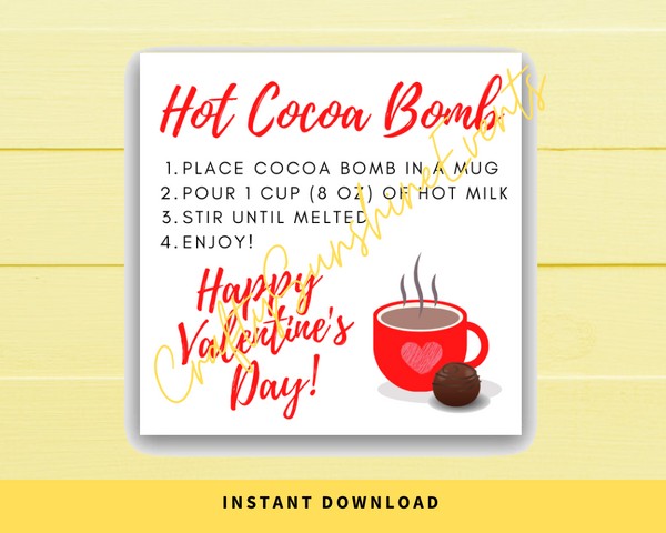 INSTANT DOWNLOAD Happy Valentine's Day Hot Cocoa Bomb Gift Tags 2x2