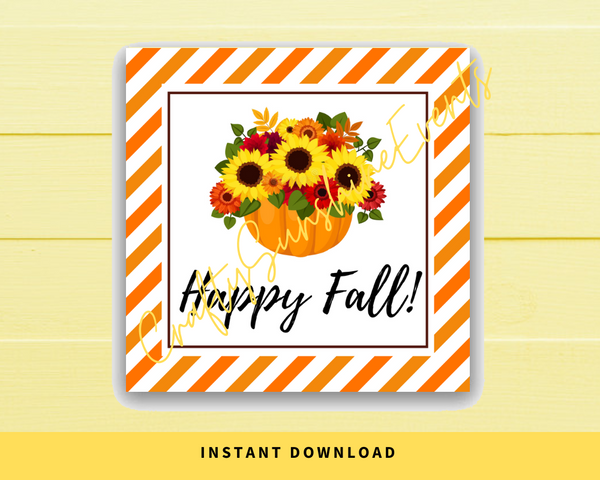 INSTANT DOWNLOAD Sunflower Pumpkin Happy Fall Square Gift Tags 2.5x2.5