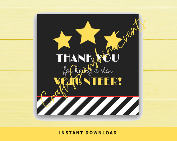 INSTANT DOWNLOAD Thank You For Being A Star Volunteer Square Gift Tags 2.5x2.5