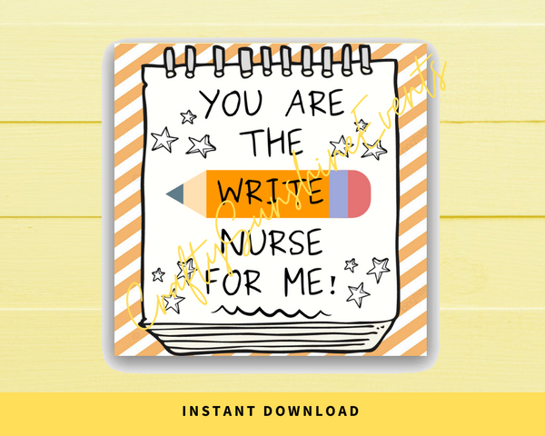 INSTANT DOWNLOAD You Are The Write Nurse For Me Square Gift Tags 2.5x2.5